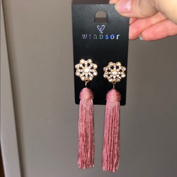 Mauve and gold tassel earrings - Picture 1 of 2